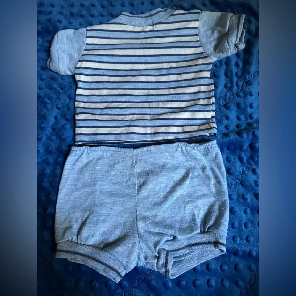 Health-tex 70’s Vintage Baby Blue Striped Soft Shirt and Shorts